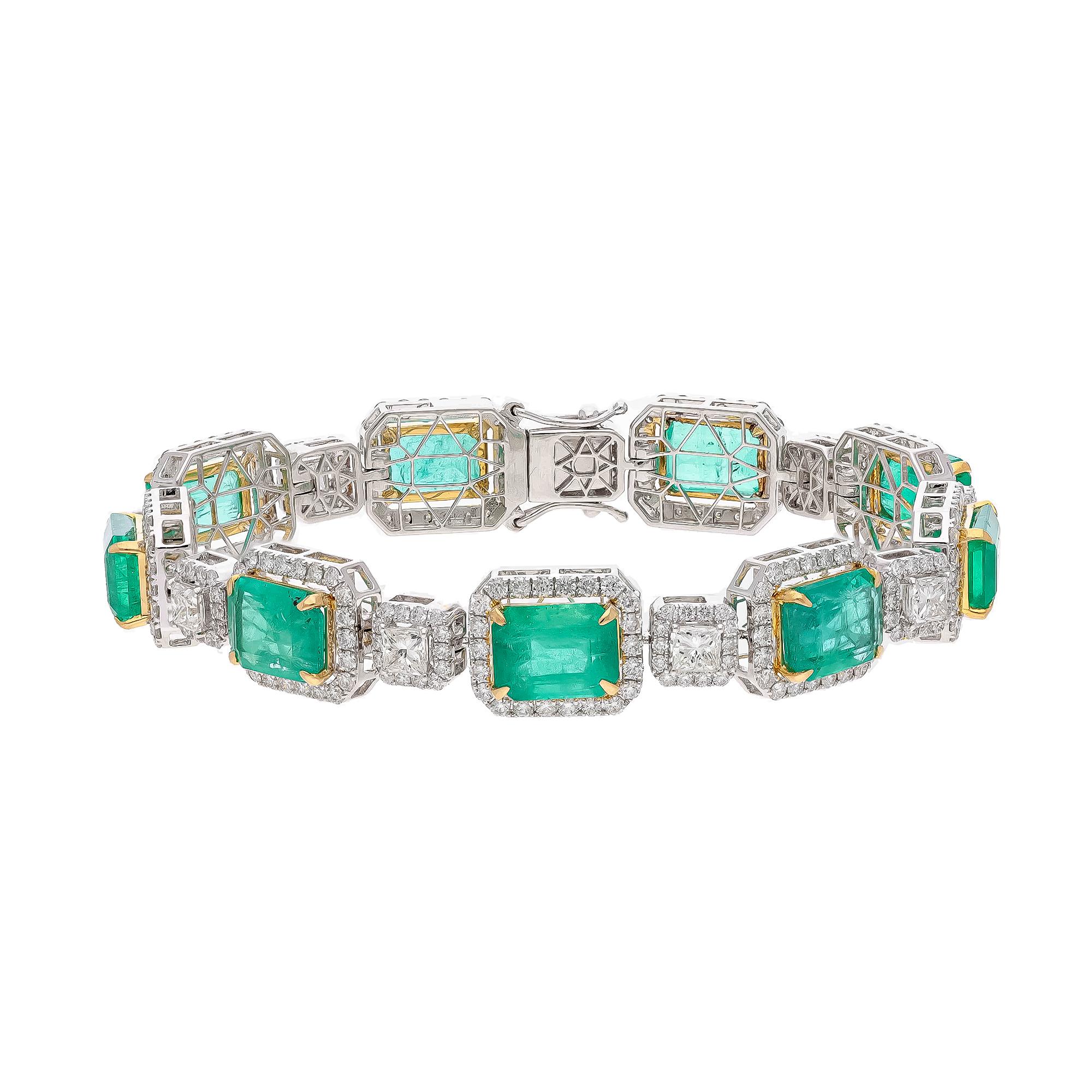 Women's Natural Zambian Emerald Bracelet with Diamond and 18k Gold