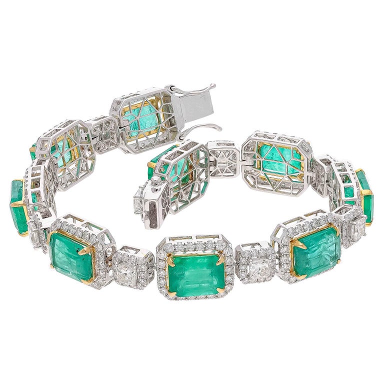 Natural Zambian Emerald Bracelet with Diamond and 18k Gold For Sale at ...