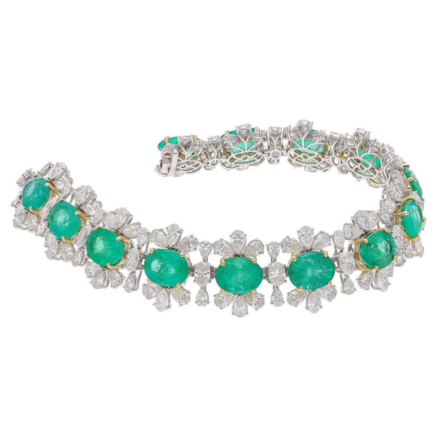 Natural Zambian Emerald Bracelet with Diamond and 18k Gold For Sale at ...