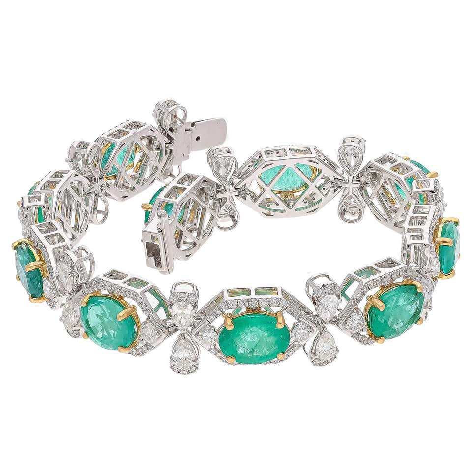 Natural Zambian Emerald Bracelet with Diamond and 18k Gold For Sale at ...