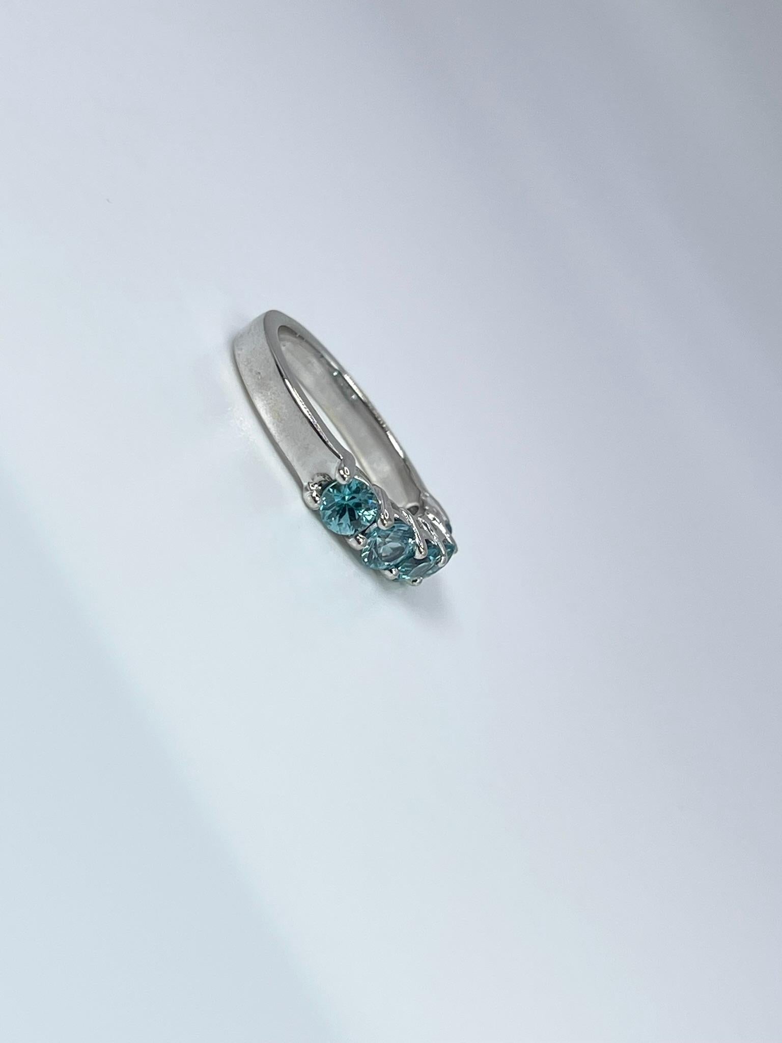 Modern Natural Zircon Blue Wedding Band Blue Gemstone Band Ring 5 Stone Ring 14kt White For Sale