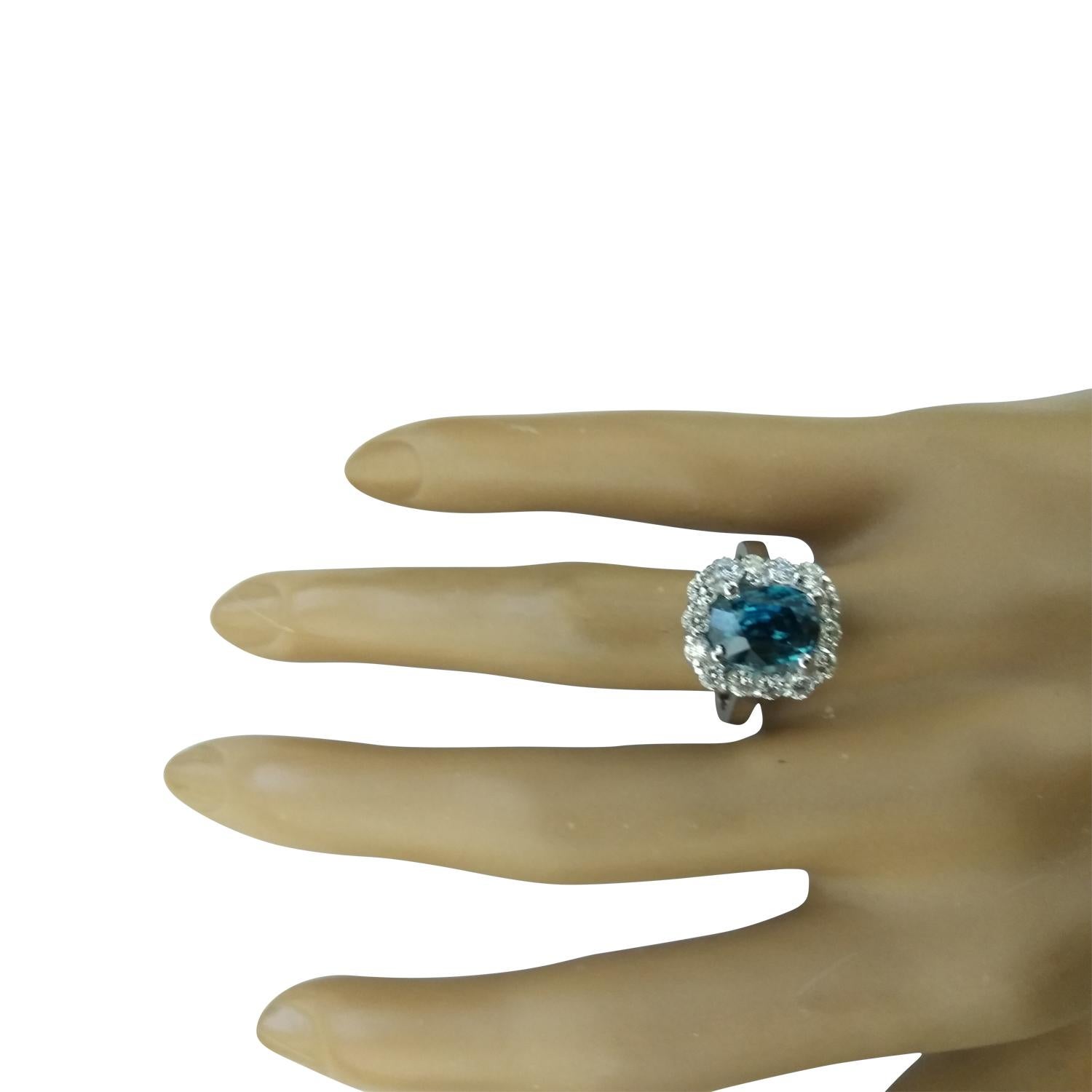 Oval Cut Natural Zircon Diamond Ring in 14 Karat Solid White Gold For Sale