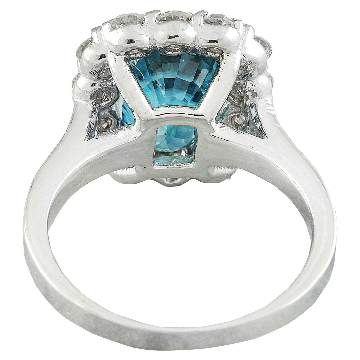 Women's Natural Zircon Diamond Ring in 14 Karat Solid White Gold For Sale