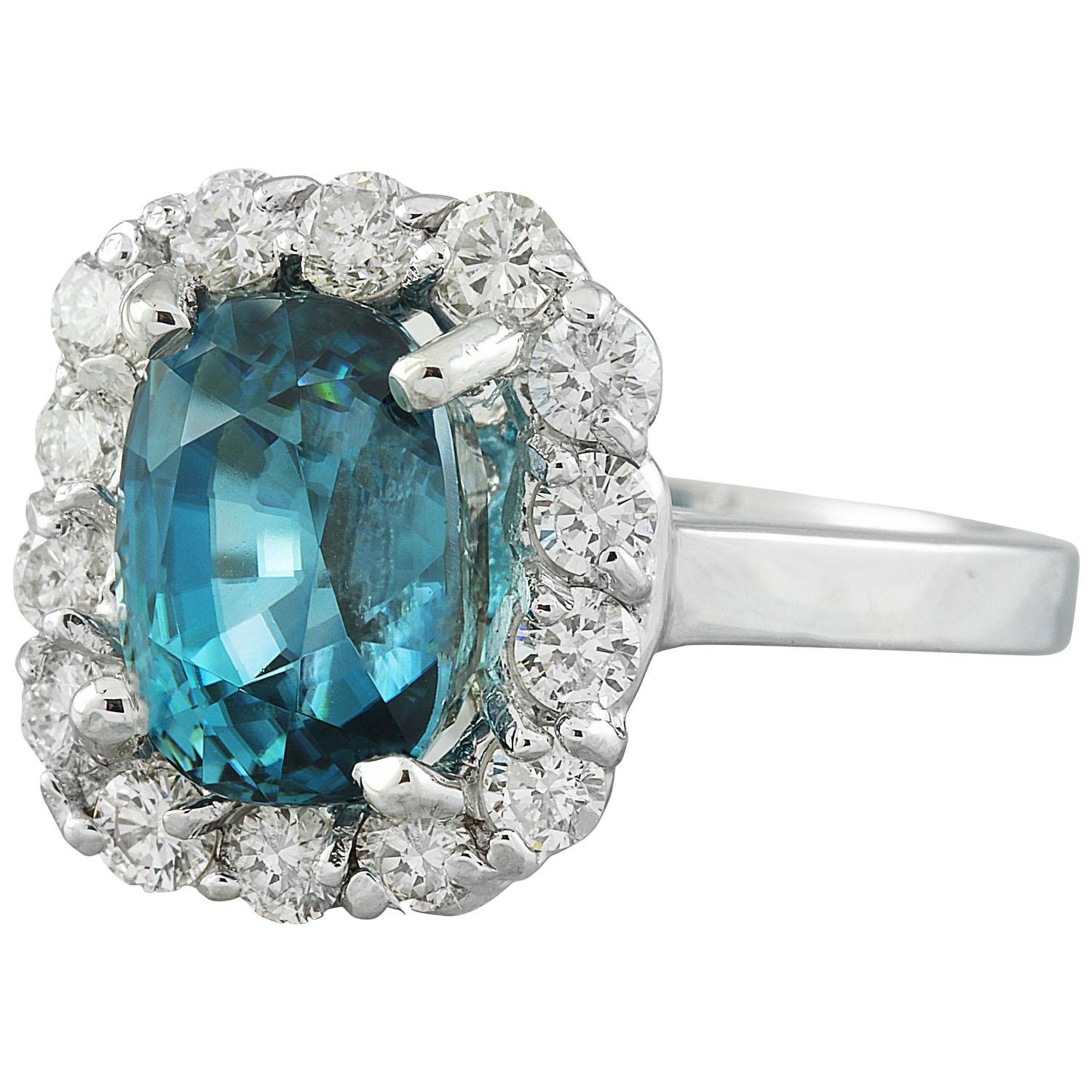 Natural Zircon Diamond Ring in 14 Karat Solid White Gold For Sale 1