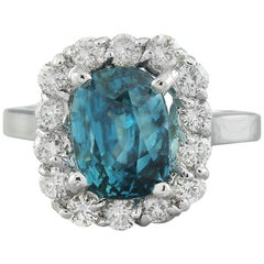 Bague en or blanc massif 14 carats avec zircon naturel 