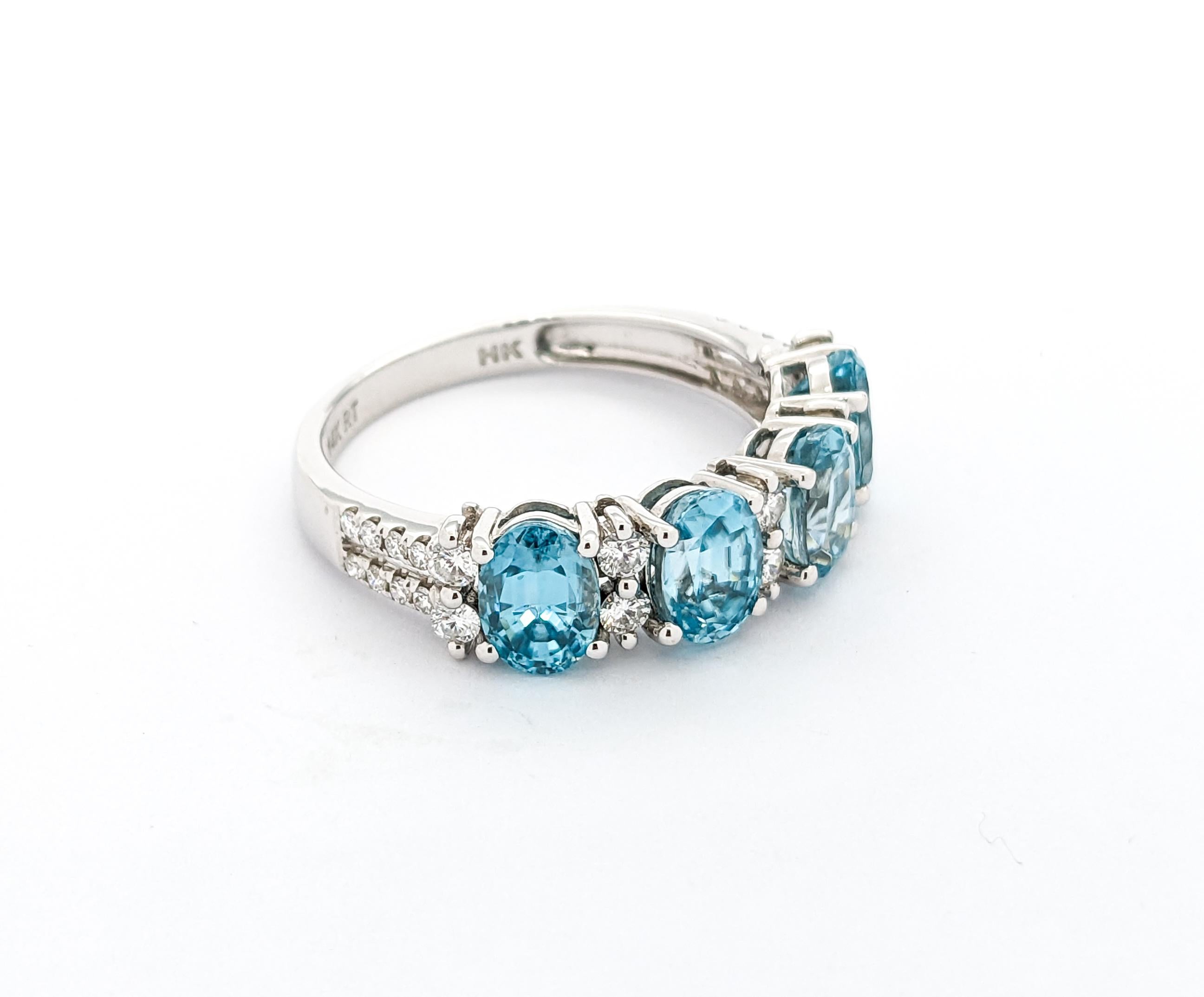 Women's Natural Zircon & Diamond Ring In White Gold For Sale
