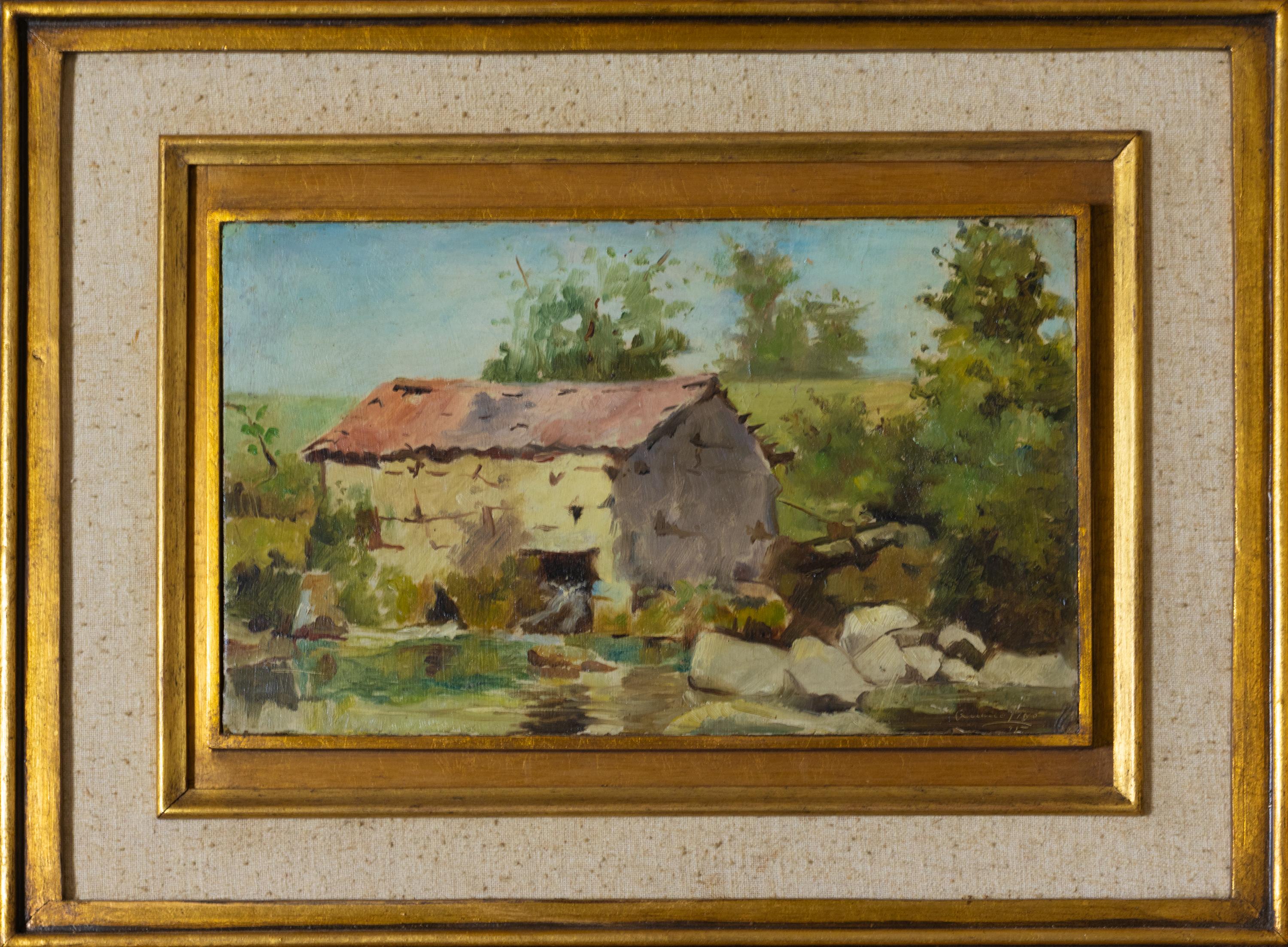 Naturalismus, Wassermühle und Flussmalerei von Acácio Lino, 20. Jahrhundert (Portugiesisch) im Angebot