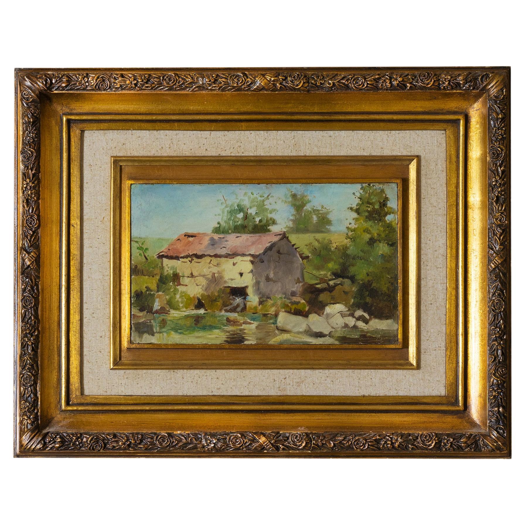 Naturalism, Watermill And River Painting By Acácio Lino, 20th Century For Sale
