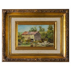 Vintage Naturalism, Watermill And River Painting By Acácio Lino, 20th Century