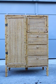 Naturalist Cabinet Wardrobe Bamboo Mid-Century Italian Design Drawers and Doors