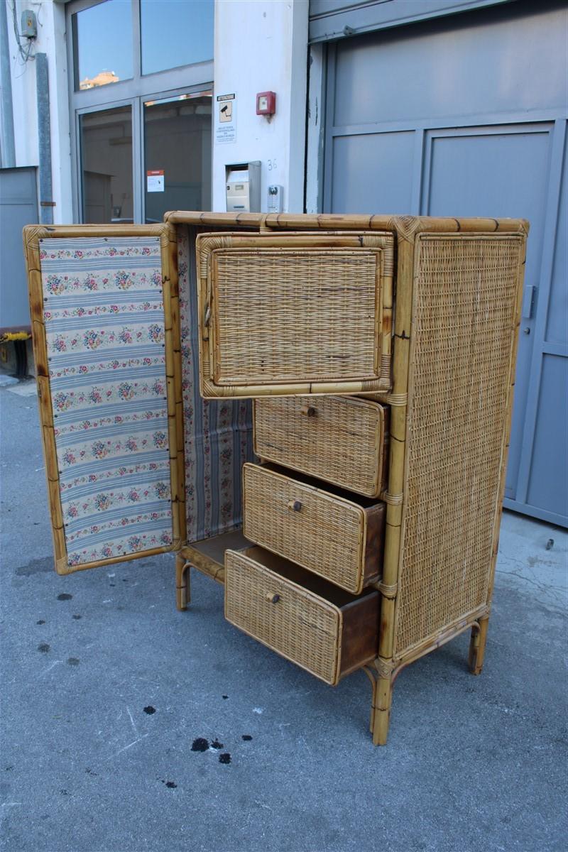 Armoire de rangement naturaliste en bambou, tiroirs et portes de design italien du milieu du siècle dernier en vente 3