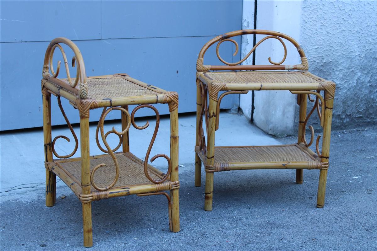 Pair of 1950s naturalist bedside tables in solid Italian bamboo for those who love nature and do not want to pollute their spaces.