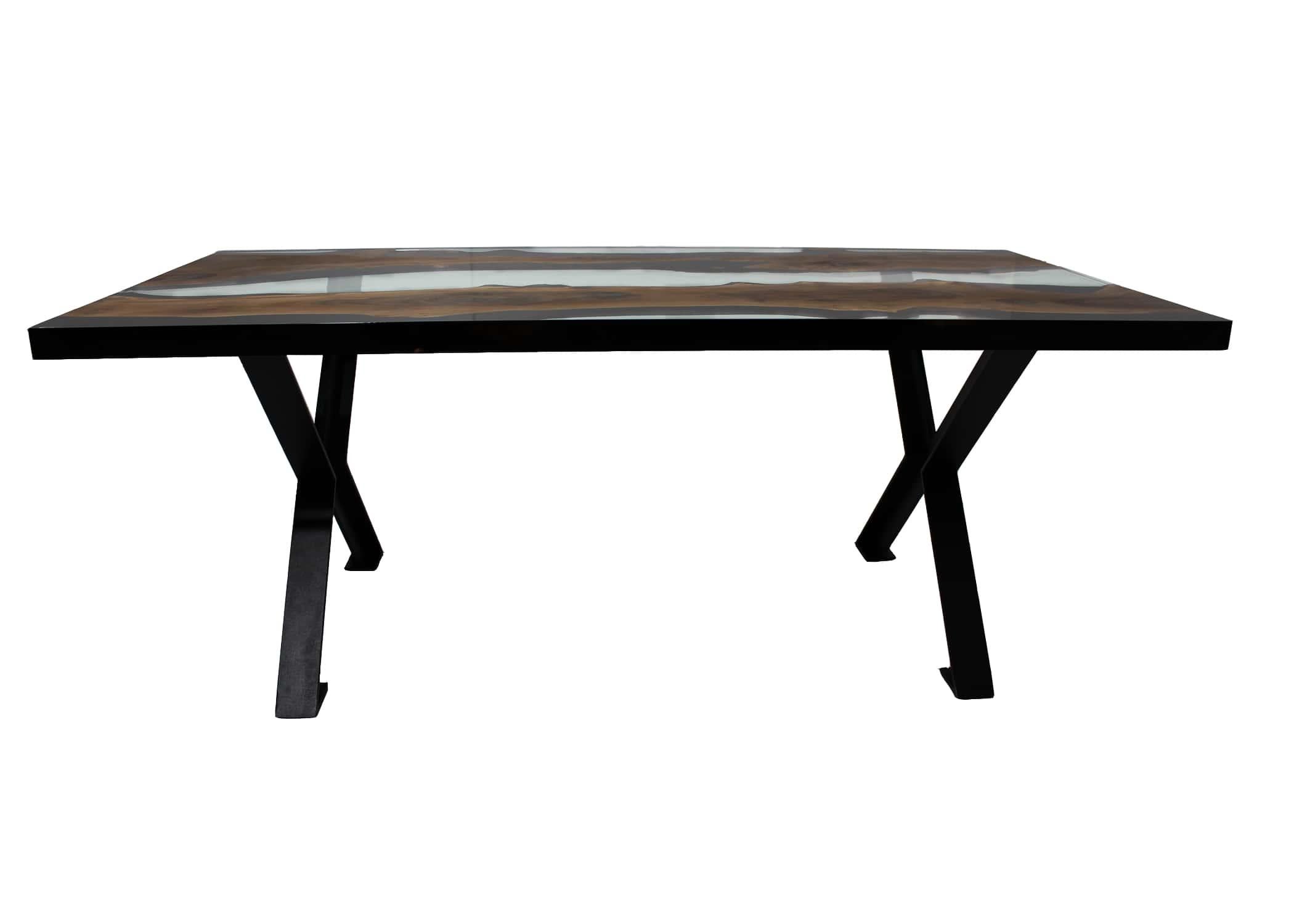 Mid-Century Modern Primitive 200 Epoxy Resin Dining Tables with X Legs For Sale