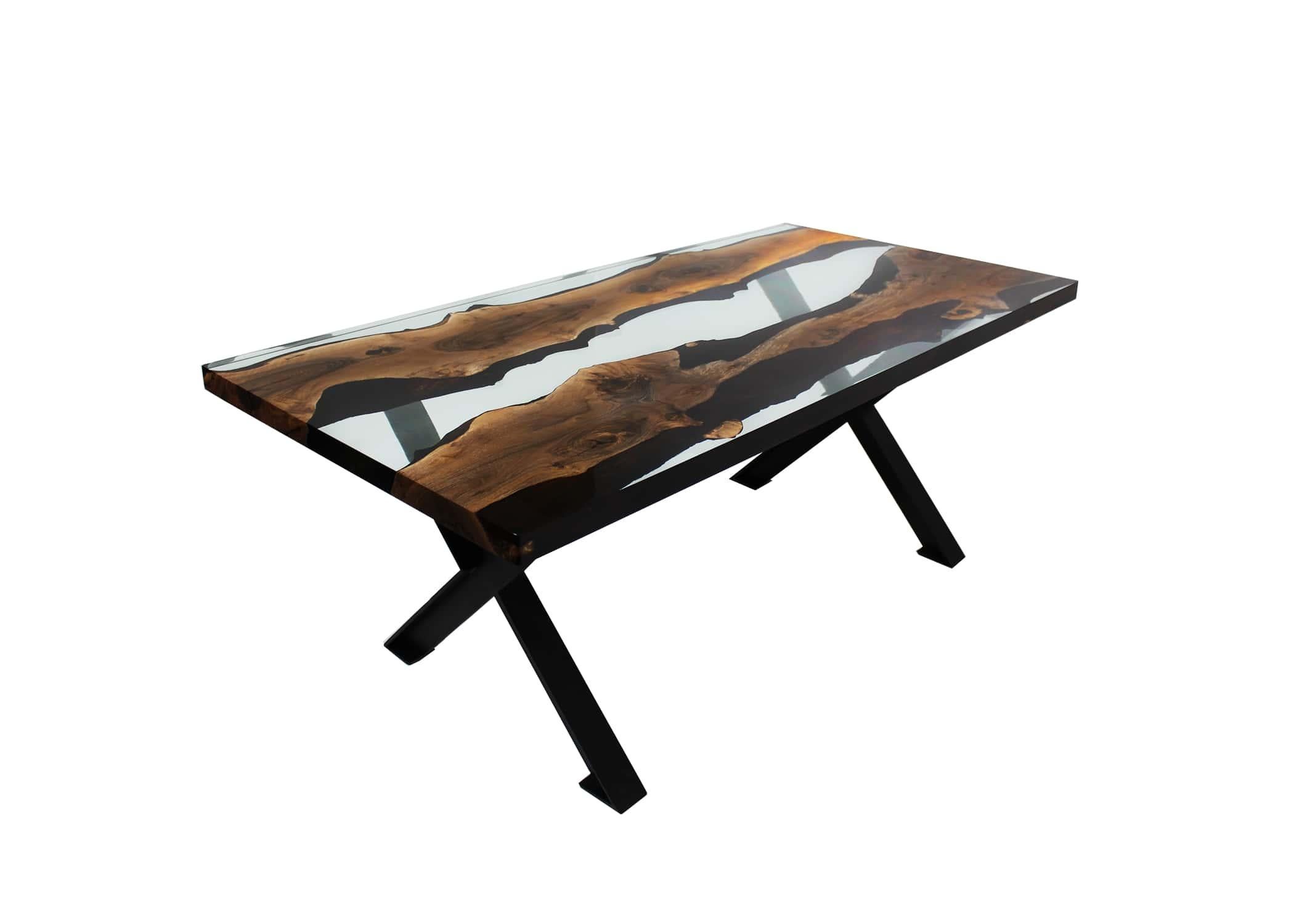 Cast Primitive 200 Epoxy Resin Dining Tables with X Legs For Sale