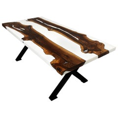 black and white epoxy table Primitive 200 White Epoxy Resin Dining Table with Black x Legs