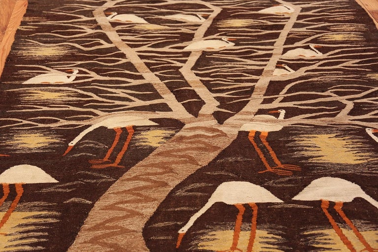 Naturalist Scene Vintage Scandinavian Kilim Rug. Size: 5 ft 9 in x 8 ft ...