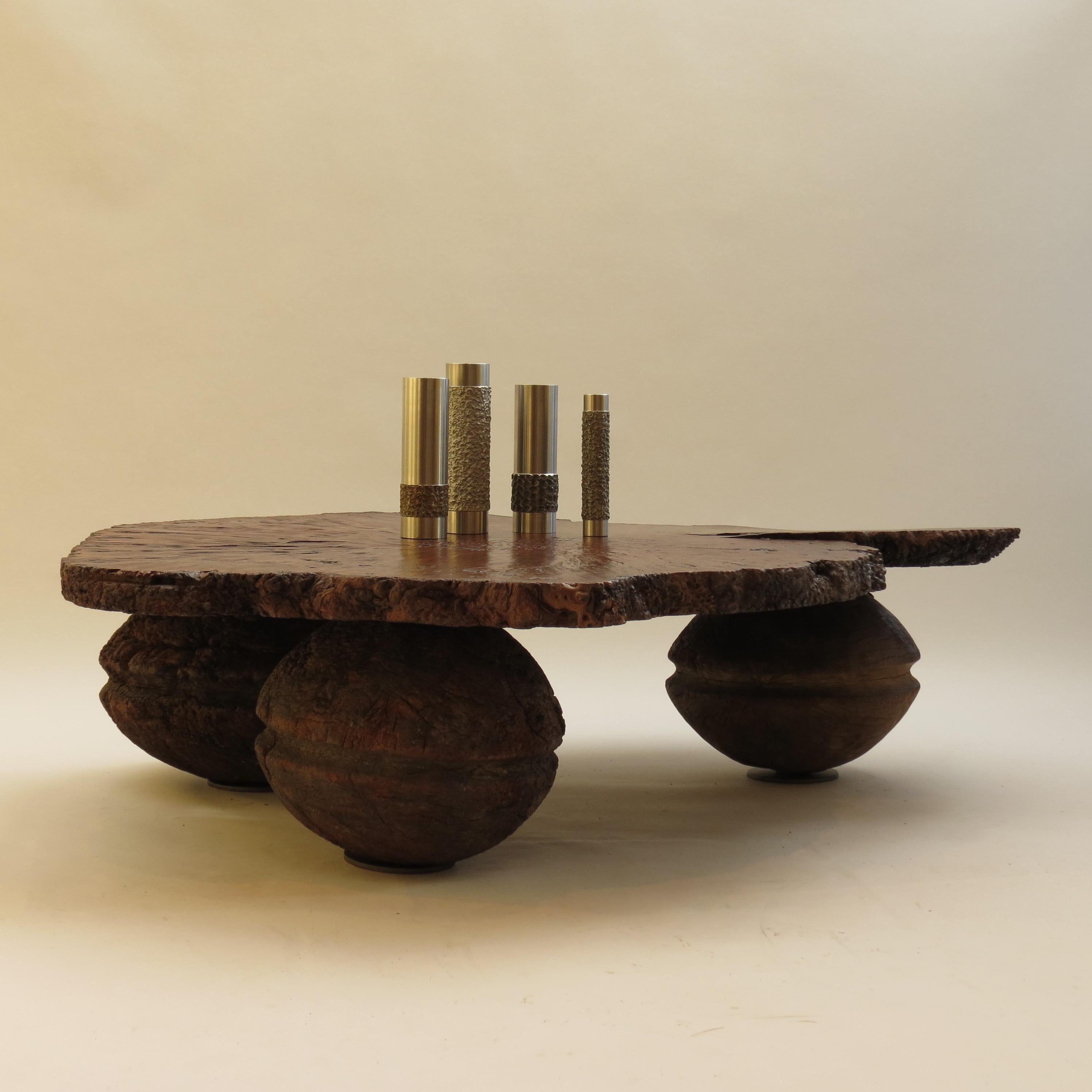 Naturalistic Bespoke Karri Burr Wood and Antique Wooden Base Table 10