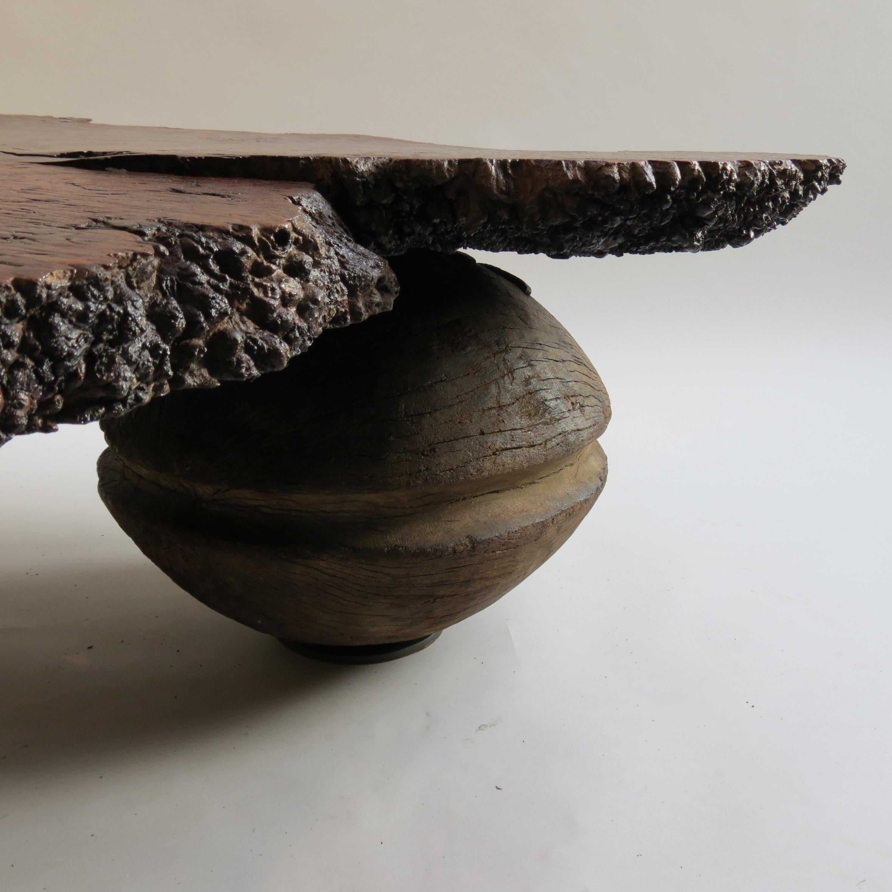 Naturalistic Bespoke Karri Burr Wood and Antique Wooden Base Table In Good Condition In Stow on the Wold, GB