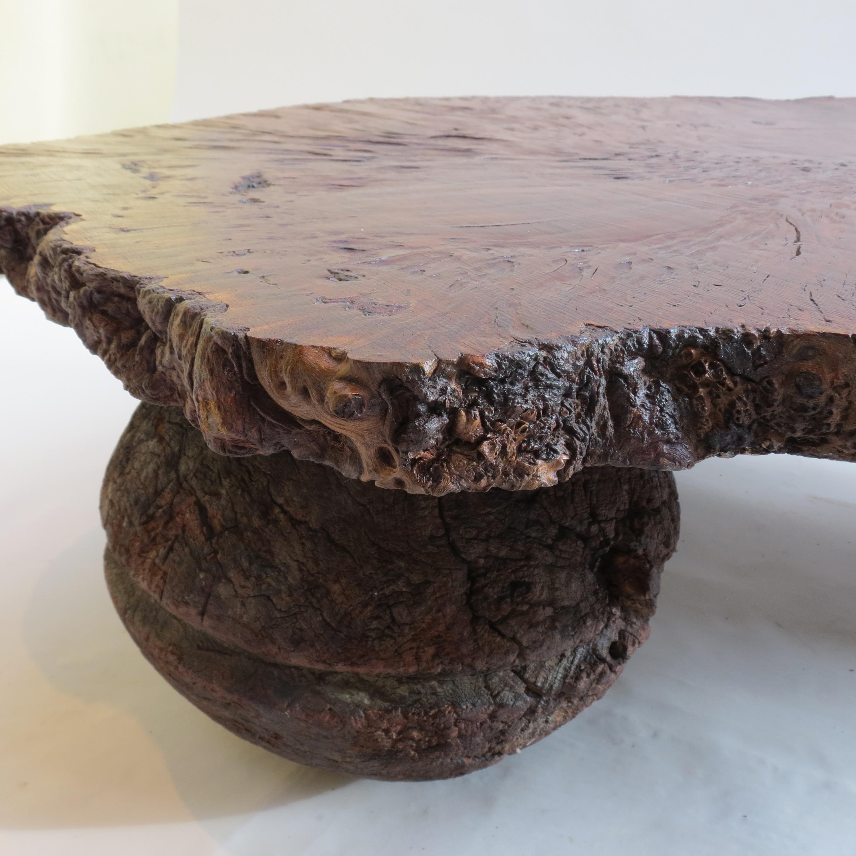 20th Century Naturalistic Bespoke Karri Burr Wood and Antique Wooden Base Table
