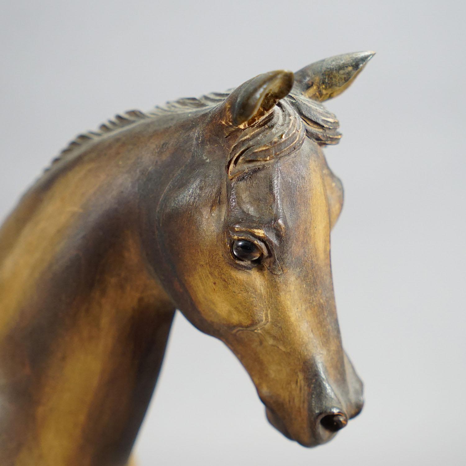 20th Century Naturalistic Black Forest Carved Horse Sculpture by Vitus Madl, Germany For Sale
