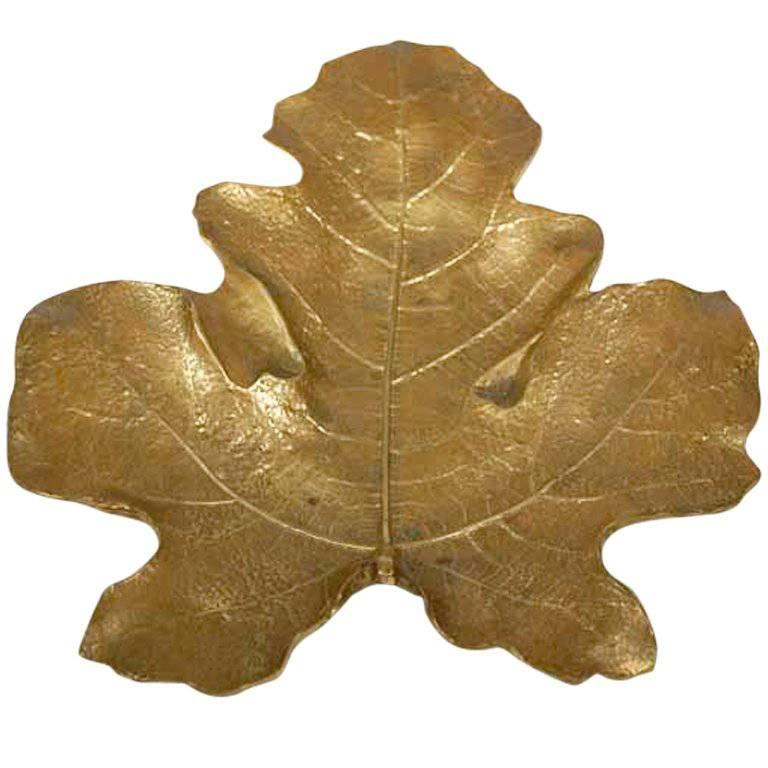 Naturalistic Brass Maple Leaf Tray, Dated 1948
