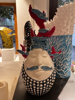 Centro de mesa de cerámica naturalista marina hecho a mano en Italia sin molde, 2023