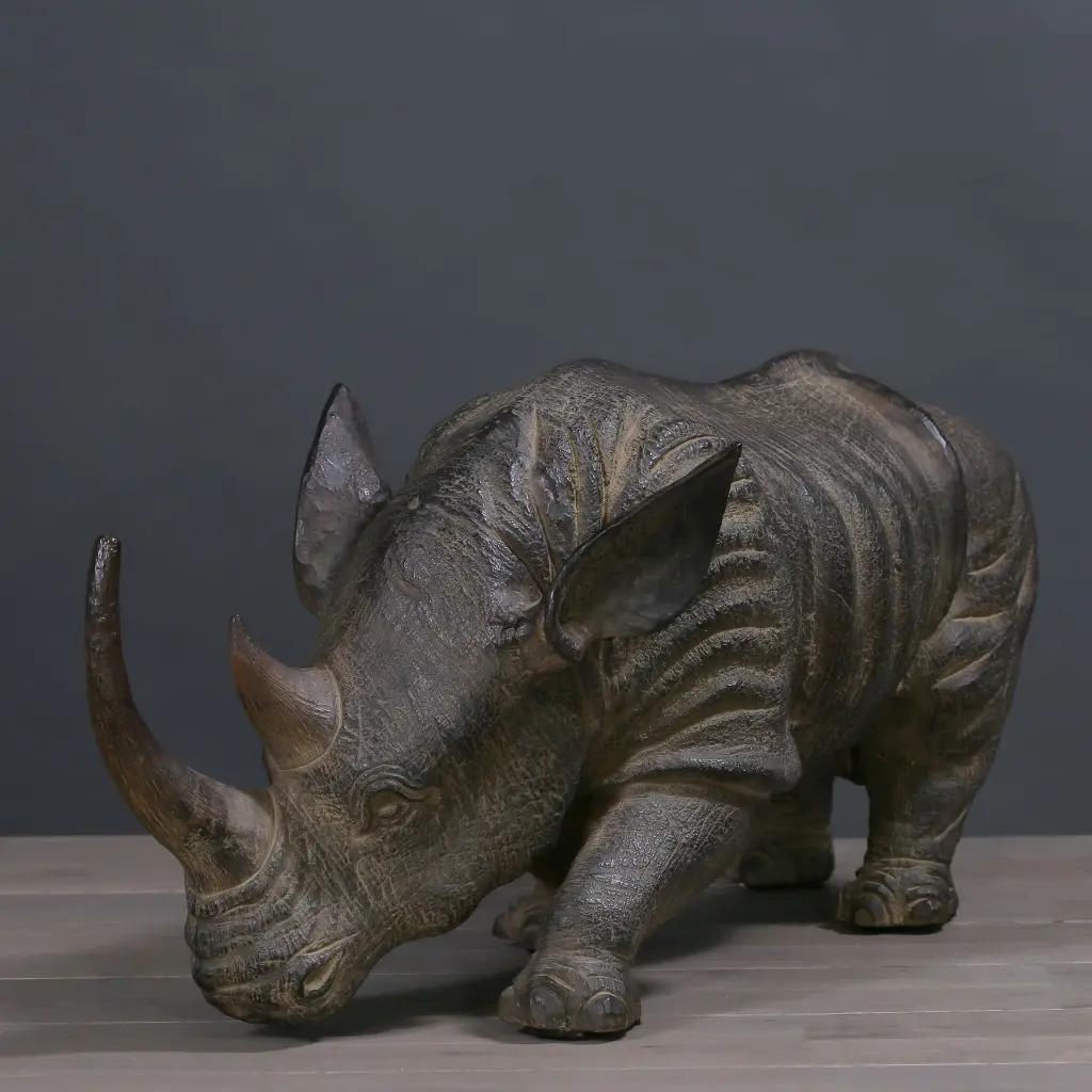 Francese Scultura naturalistica di rinoceronte in terracotta marrone scuro - Taglia L. in vendita