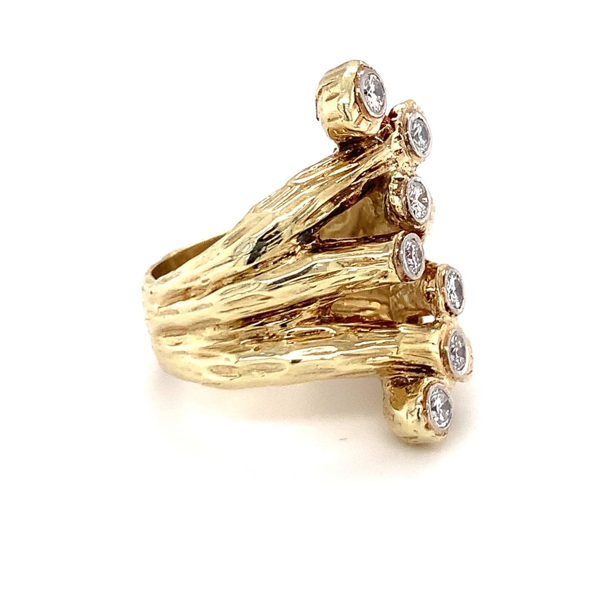 Women's Naturalistic Designed Diamond 14K Yellow Gold Ring, circa 1960s For Sale