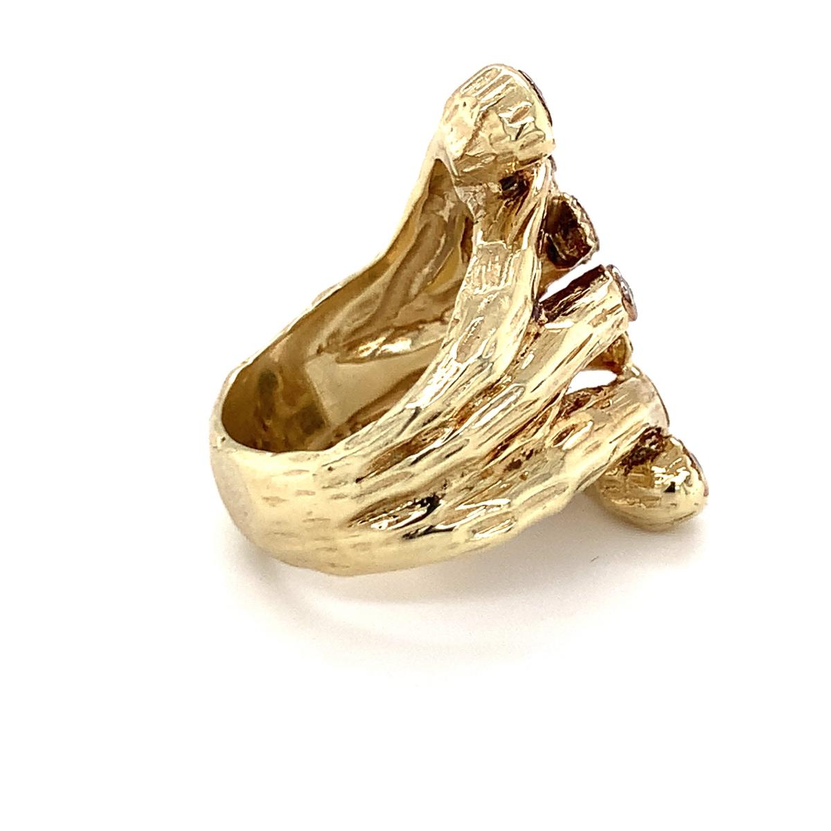 Naturalistic Designed Diamond 14K Yellow Gold Ring, circa 1960s For Sale 2