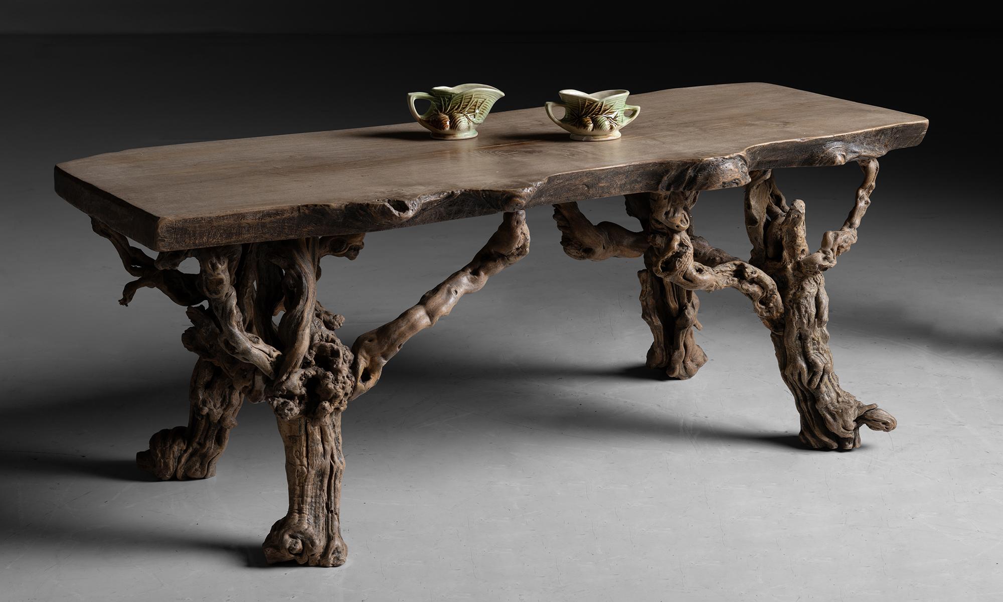 Wood Naturalistic Elm Coffee Table, France circa 1950