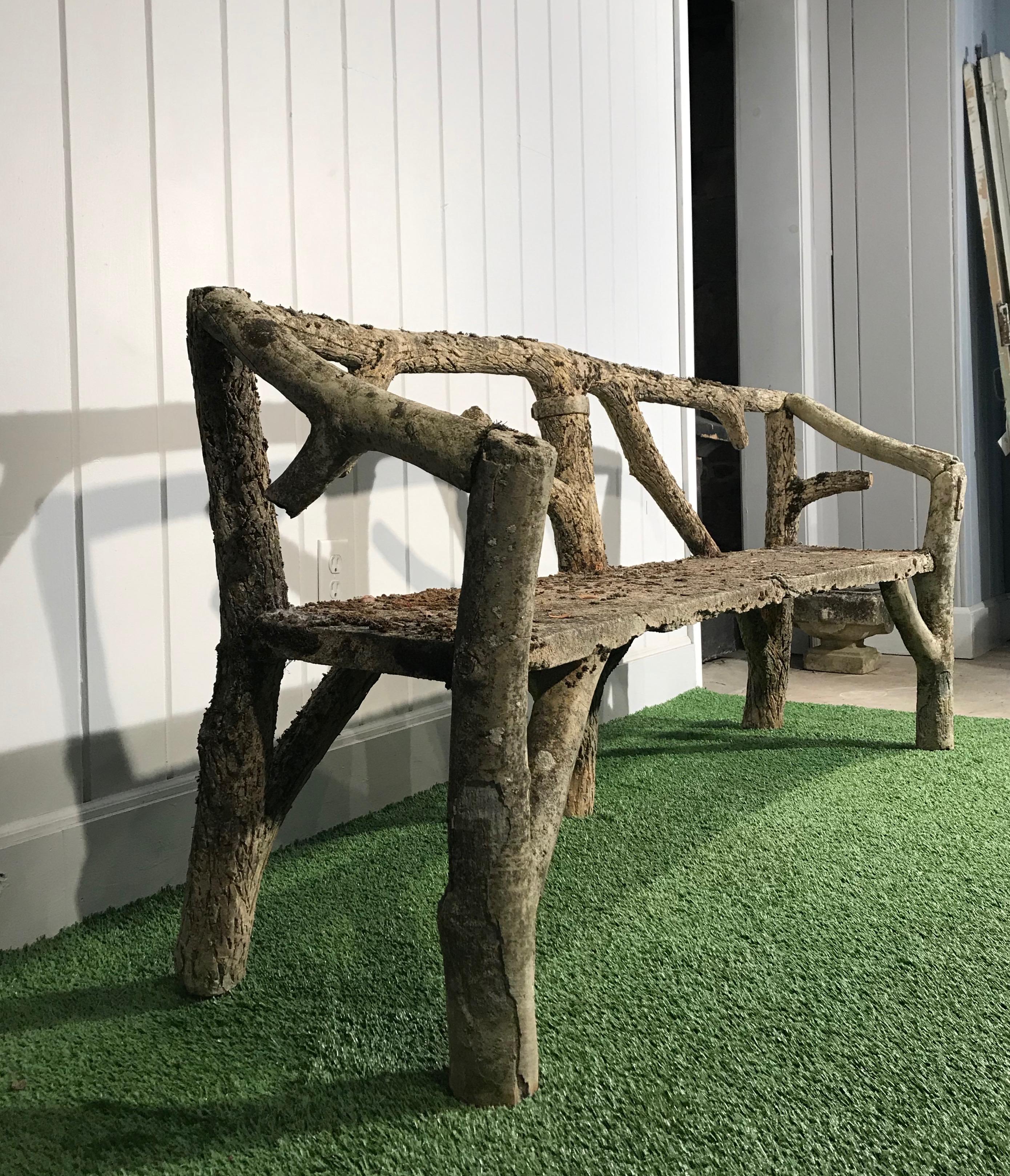 Rustic Naturalistic French Faux Bois Bench, circa 1930s