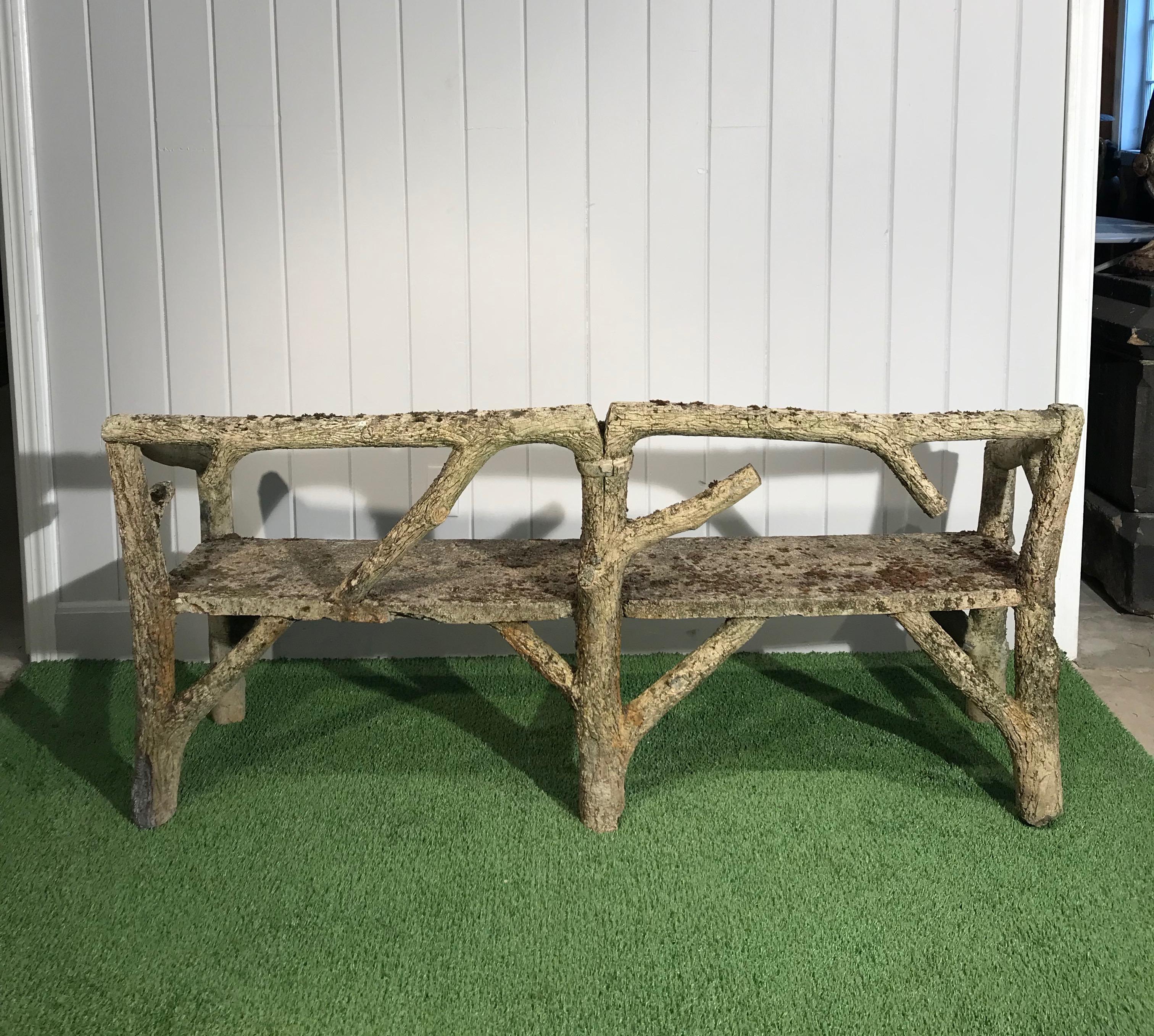 Hand-Crafted Naturalistic French Faux Bois Bench, circa 1930s