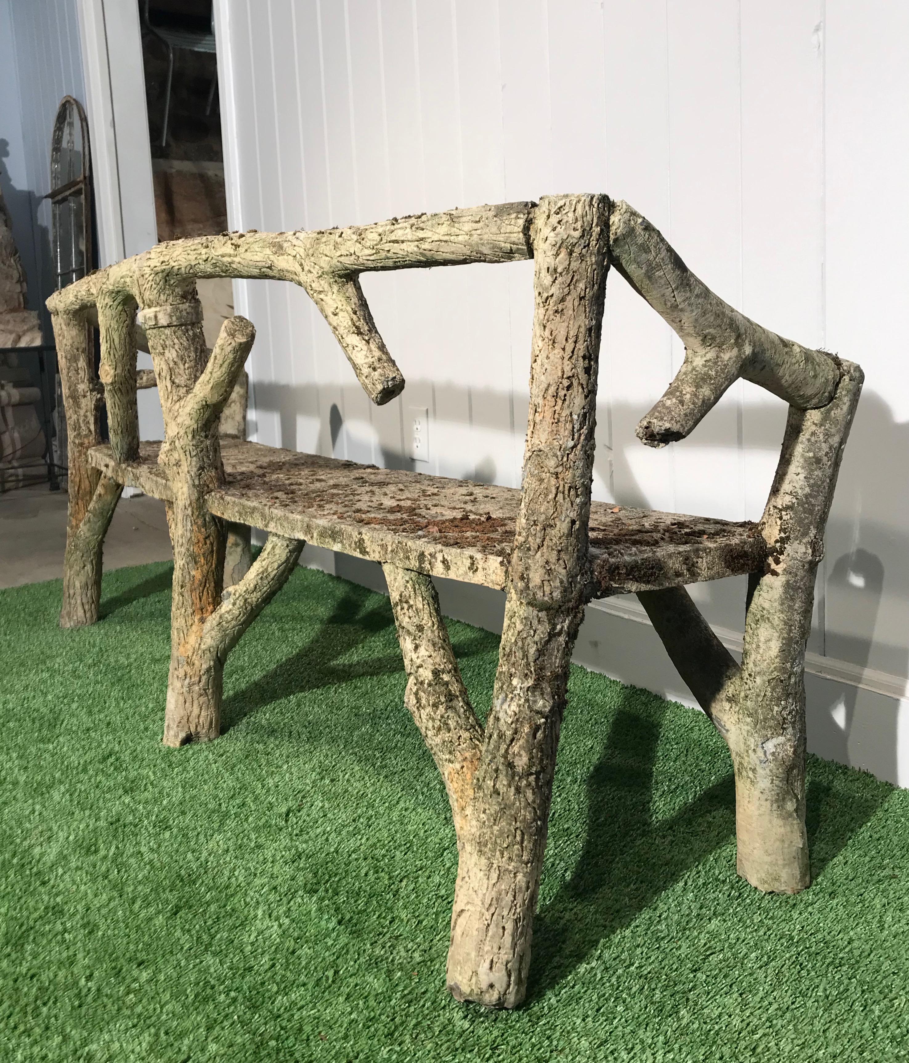 20th Century Naturalistic French Faux Bois Bench, circa 1930s