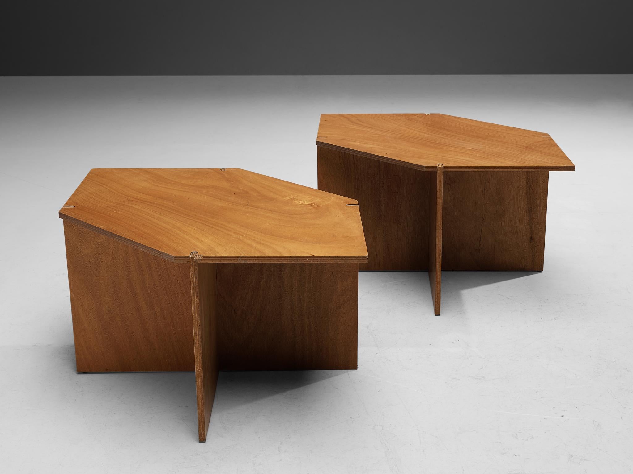 Late 20th Century Naturalistic Hexagonal Coffee Tables in Walnut 