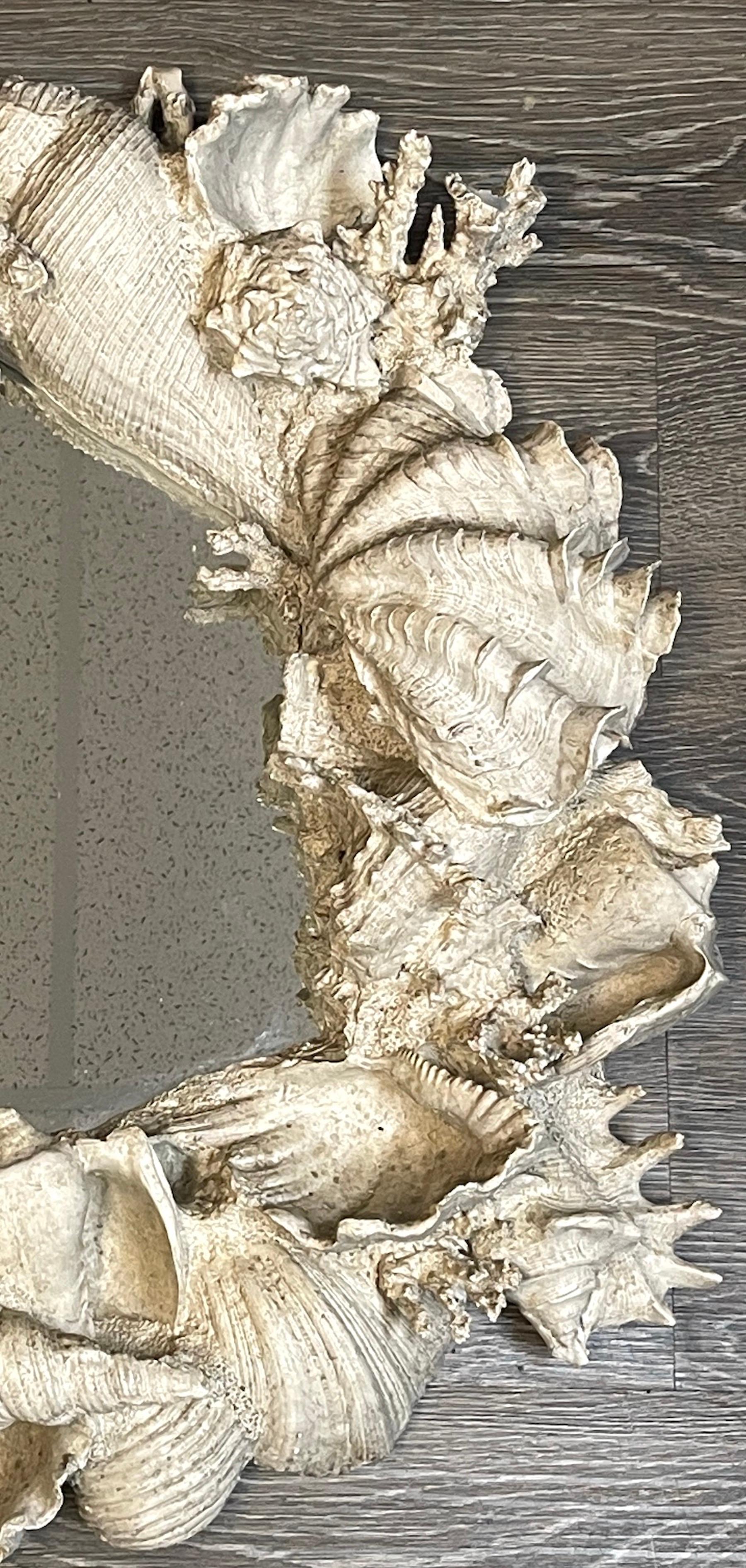 Specchio a oblò naturalistico con motivo di coralli e conchiglie ad alto rilievo In condizioni buone in vendita a West Palm Beach, FL
