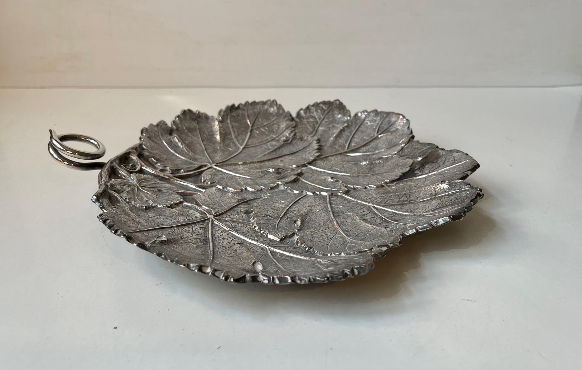 Mid-Century Modern Naturalistic Modern Silver Plate Leaf Dish from Berg Denmark, 1950s For Sale