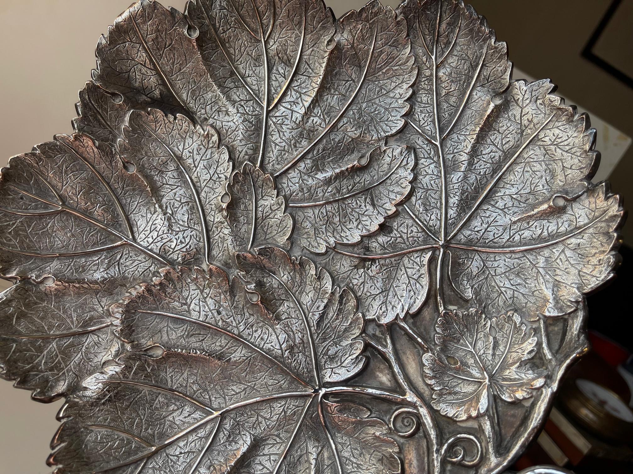 European Naturalistic Modern Silver Plate Leaf Dish from Berg Denmark, 1950s For Sale