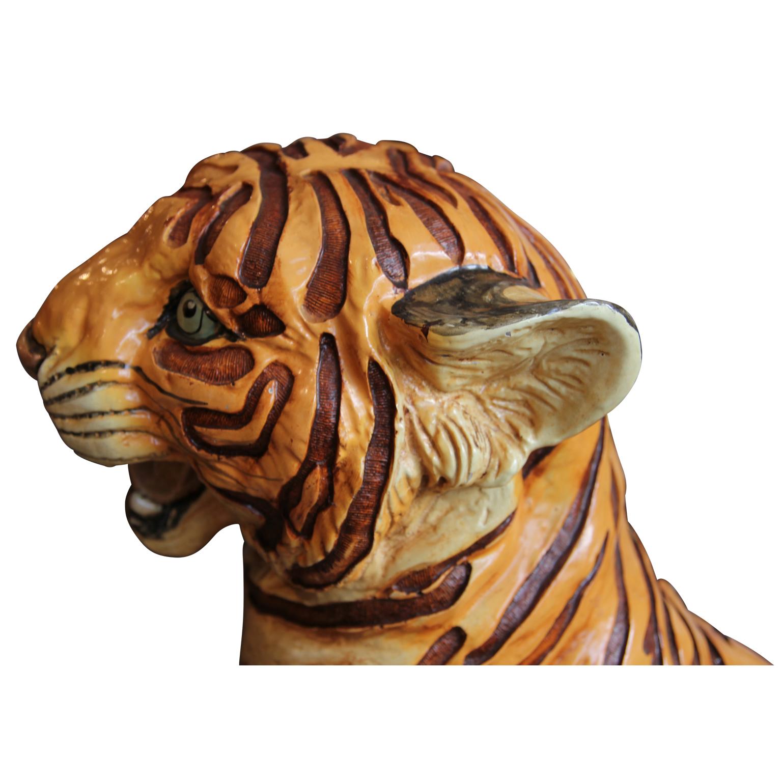 Naturalistic Porcelain Tiger Sculpture or Statue In Good Condition In Houston, TX