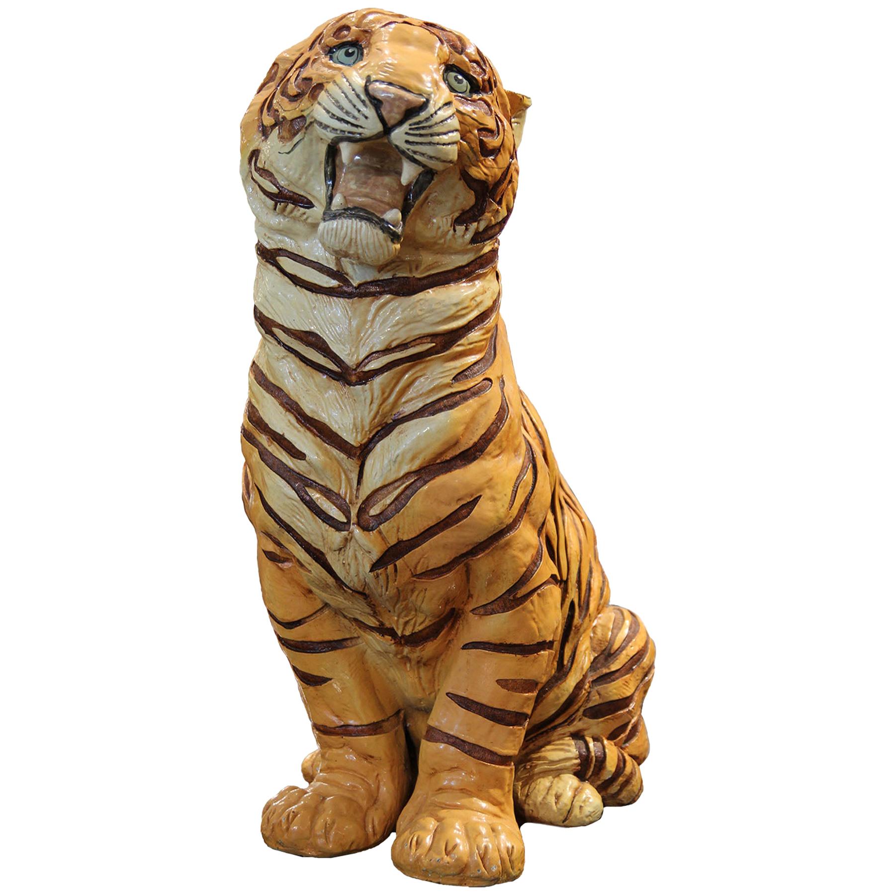 Naturalistic Porcelain Tiger Sculpture or Statue