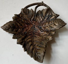 Naturalistic Scandinavian Wine Leaf Dish in Patinated Brass, 1940s