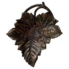 Naturalistic Scandinavian Wine Leaf Dish in Patinated Brass, 1940s