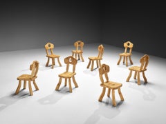 Naturalistic Set of Eight Dining Chairs in Solid Maple