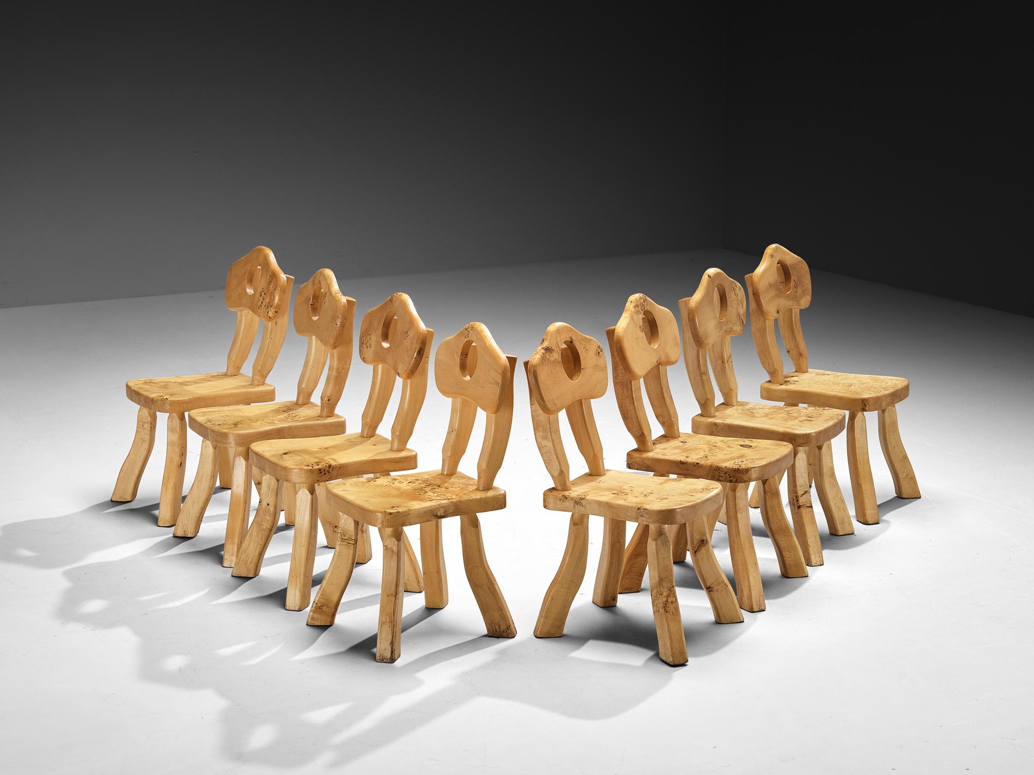 Conjunto naturalista de ocho sillas de comedor de arce macizo en Bueno estado para la venta en Waalwijk, NL
