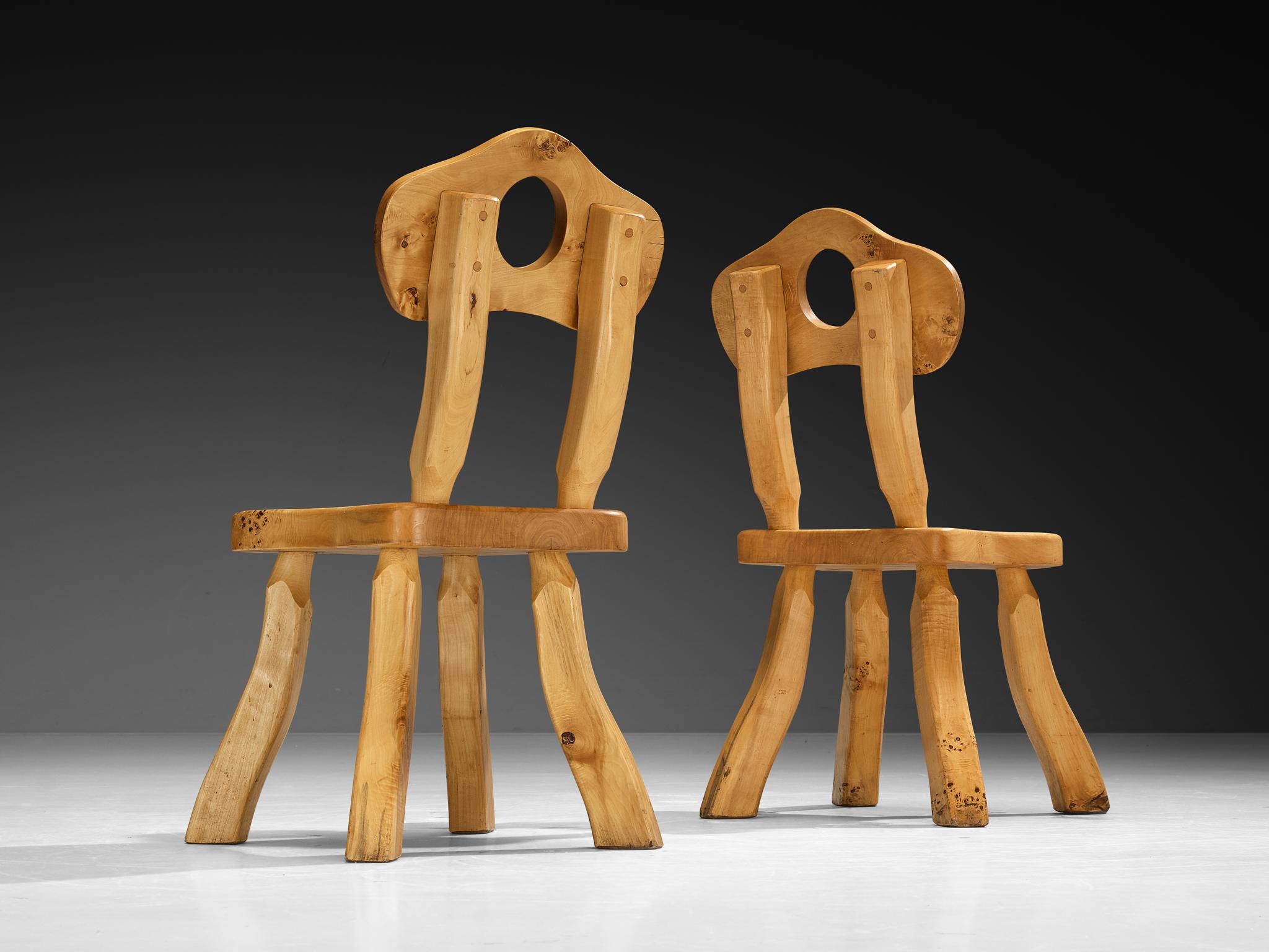 Brutalist Naturalistic Set of Twelve Dining Chairs in Solid Maple For Sale