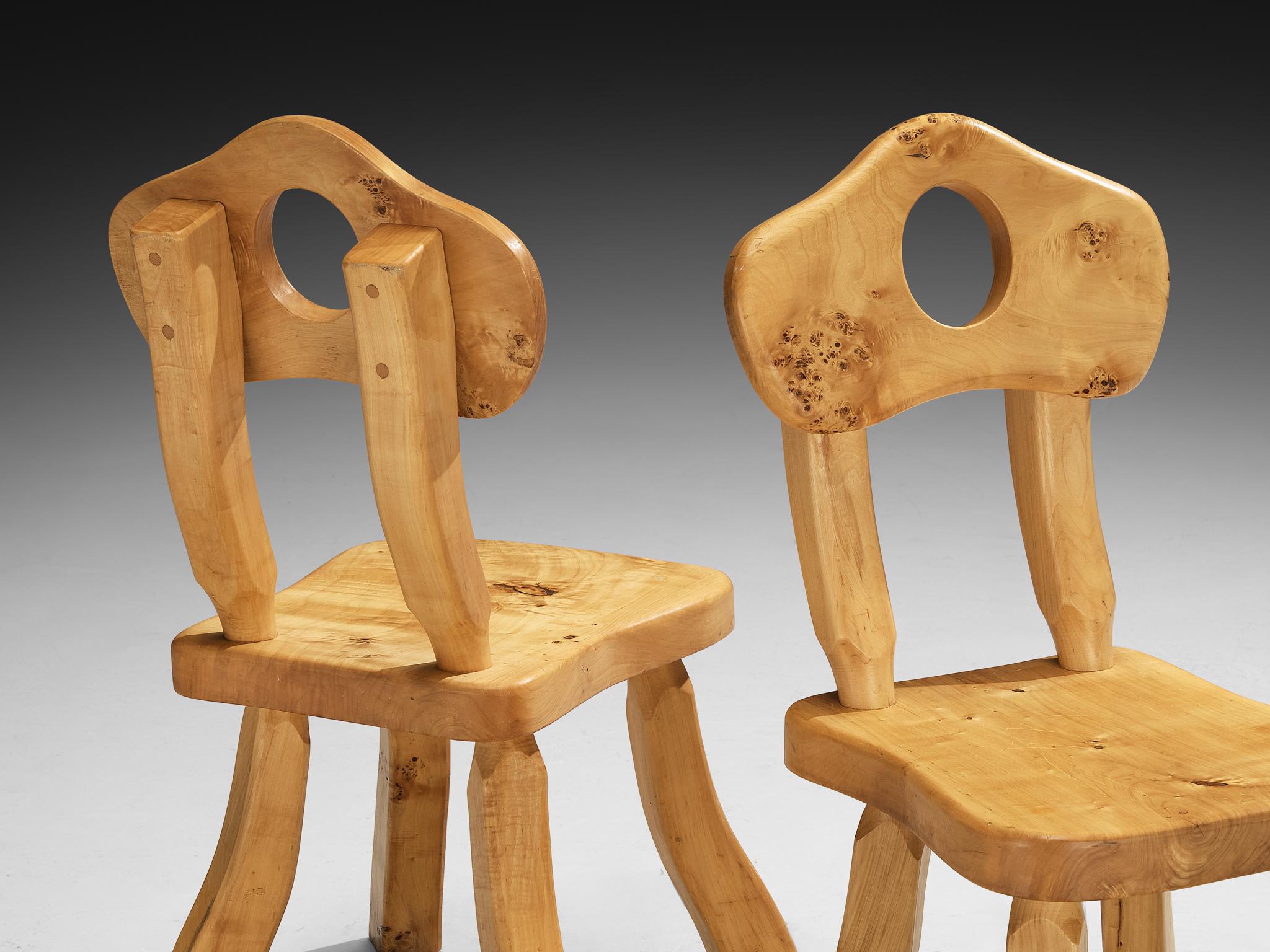 European Naturalistic Set of Twelve Dining Chairs in Solid Maple For Sale