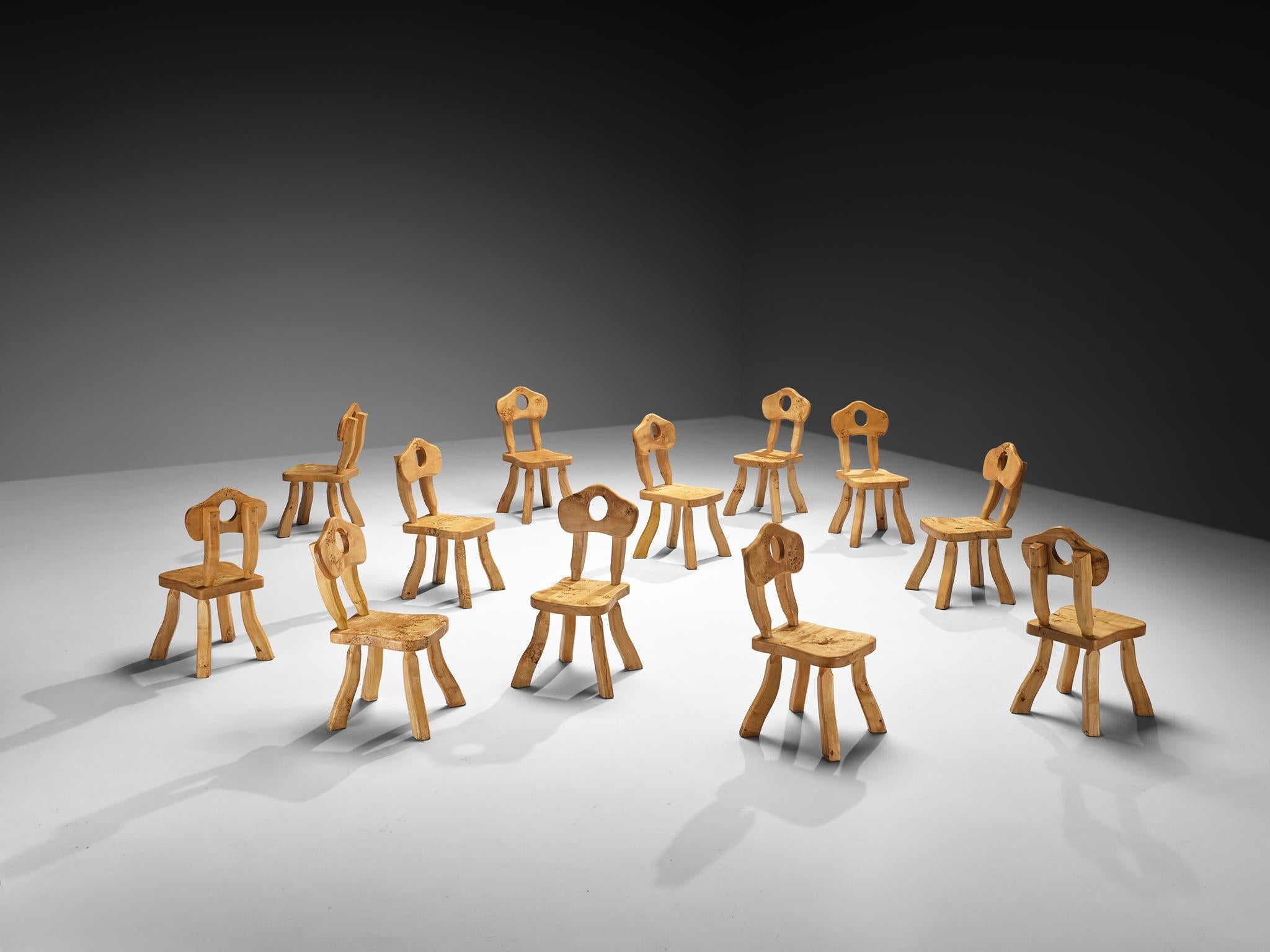 Naturalistic Set of Twelve Dining Chairs in Solid Maple In Good Condition For Sale In Waalwijk, NL