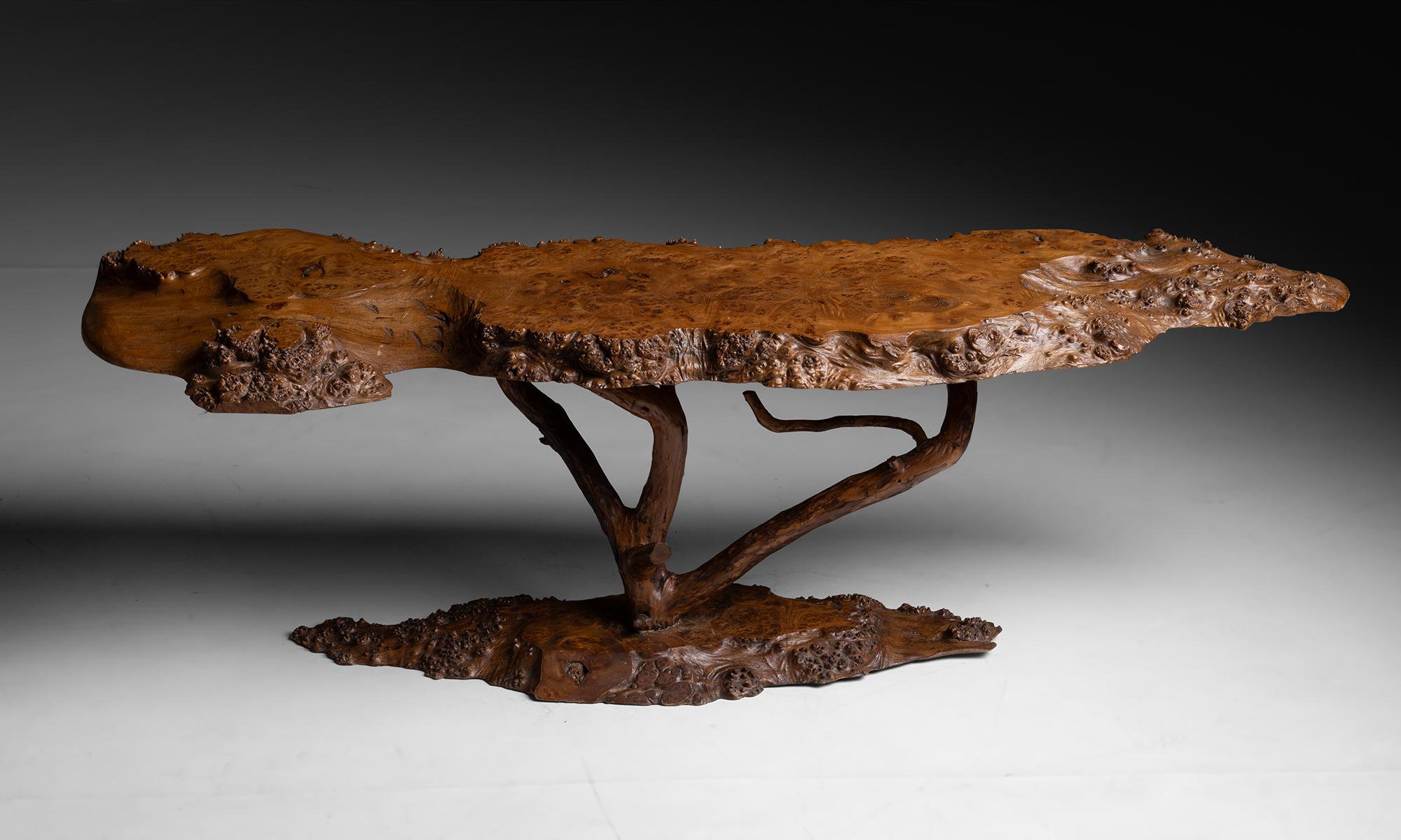 Naturalistic Thuya Coffee Table

France circa 1950

Sculptural coffee table made from burr thuya wood.

Measures 62”L x 19”d x 19.5”h