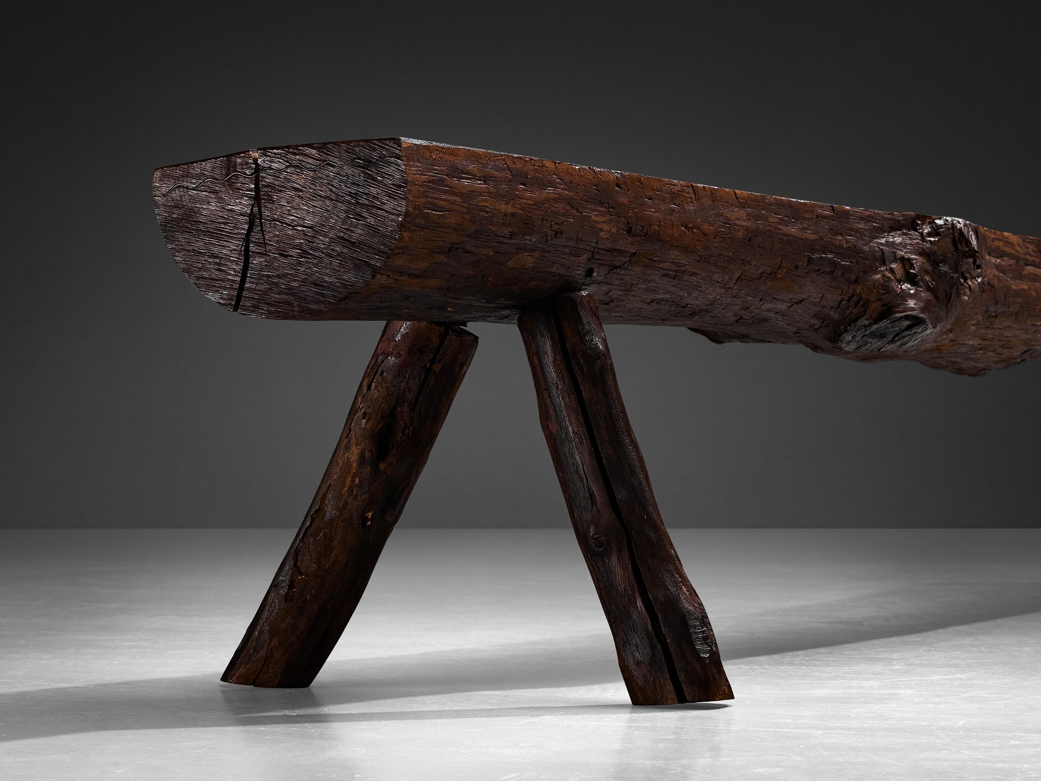 Italian Naturalistic Tree Slab Large Bench 292 cm/114 in For Sale