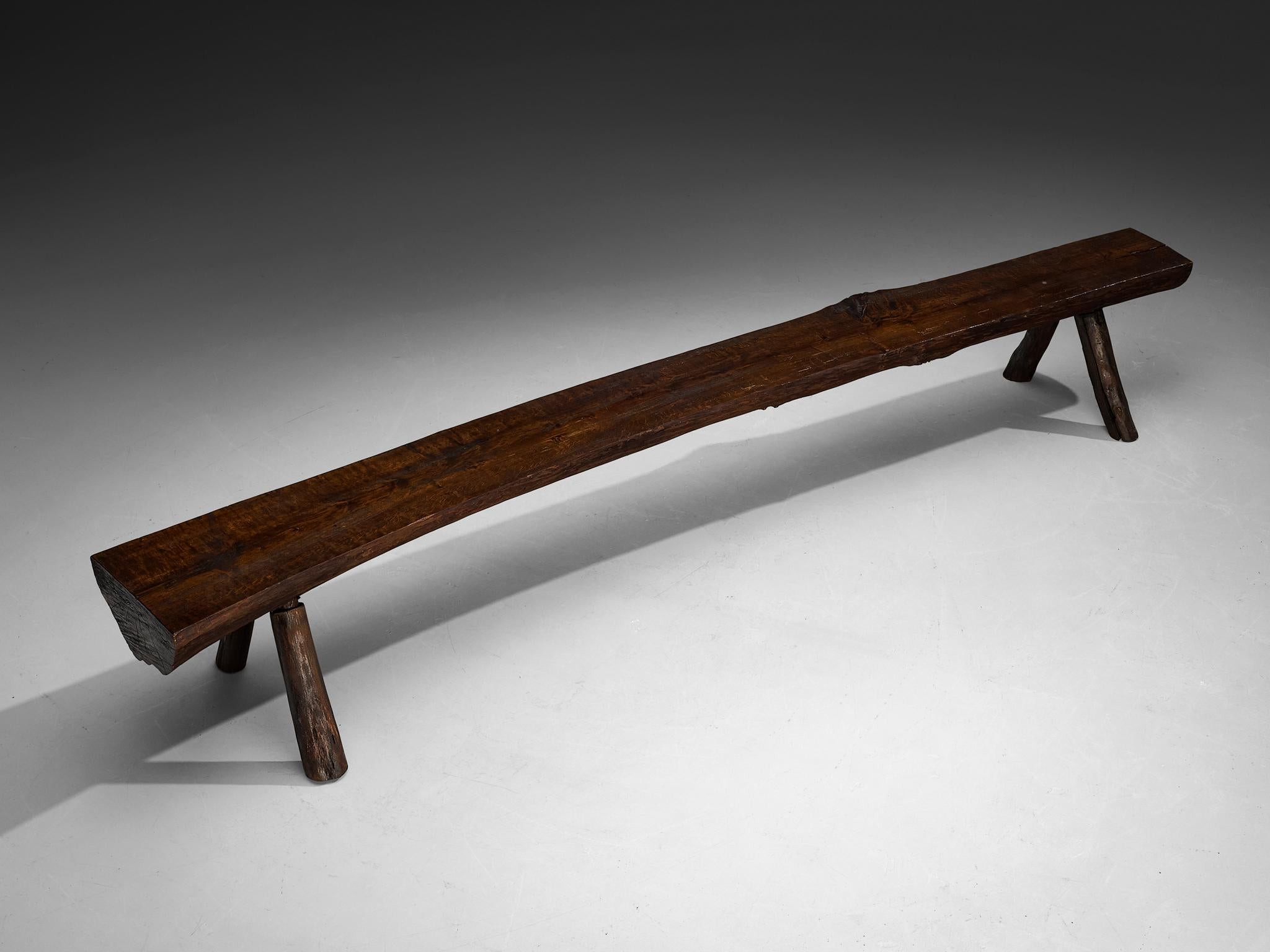 Wood Naturalistic Tree Slab Large Bench 292 cm/114 in For Sale