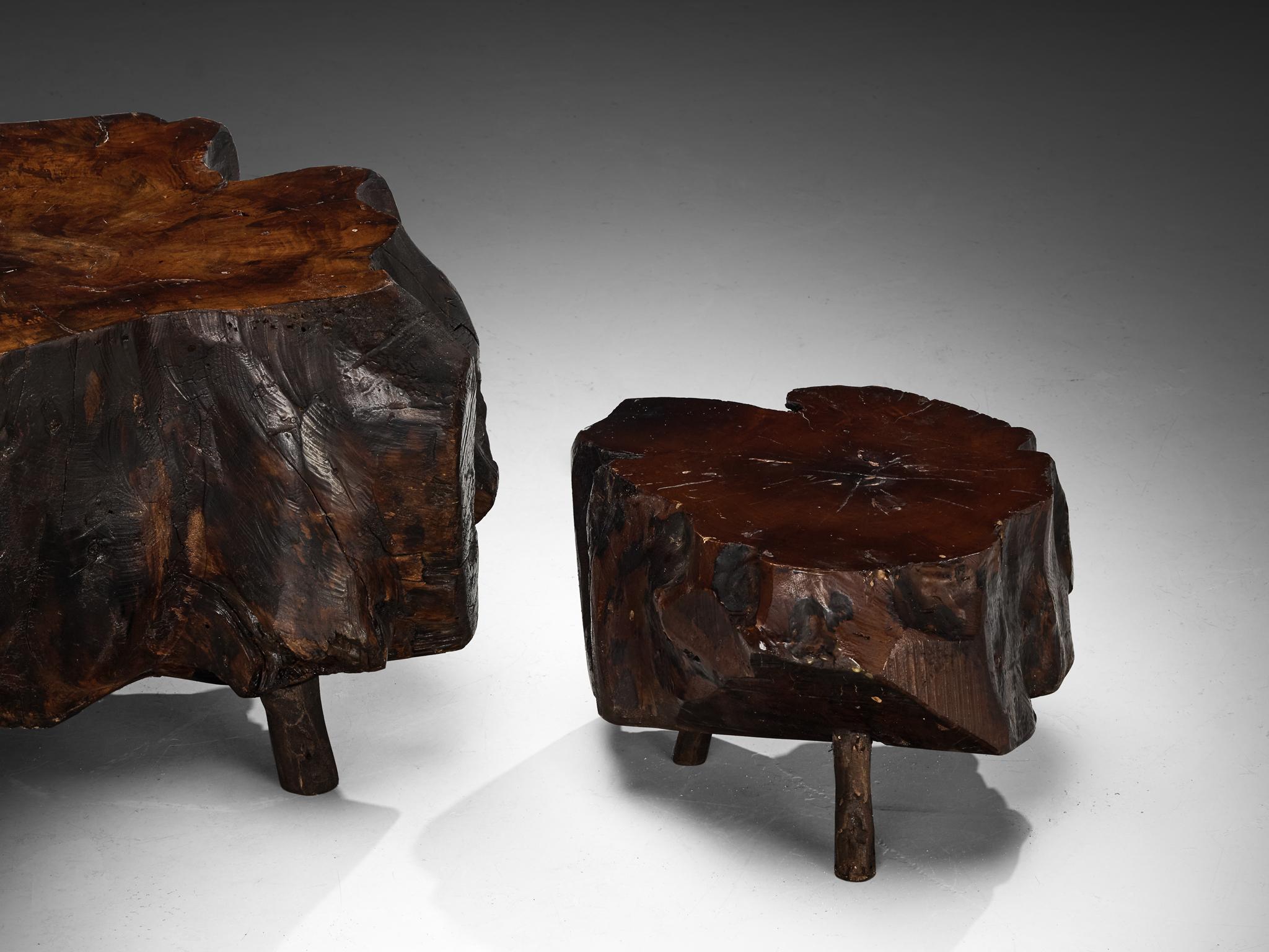 Naturalistic Tree Slab Low Table and Stools 4